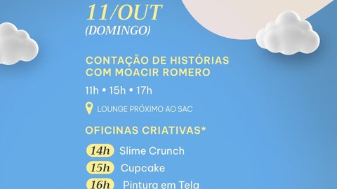 Programação de Dia das Crianças - 11/OUT (Domingo)