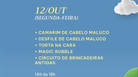 Programação de Dia das Crianças - 12/OUT (Segunda-feira)