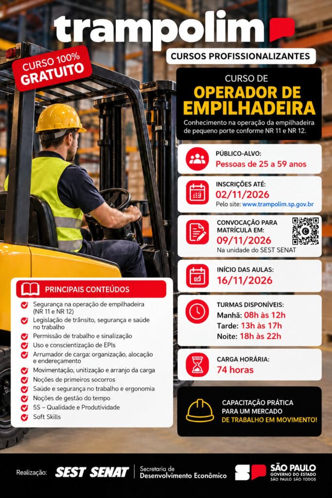 Piracicaba abre 120 vagas gratuitas para curso de operador de empilhadeira